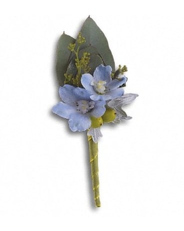 Hero's Blue Boutonniere Flower Arrangement