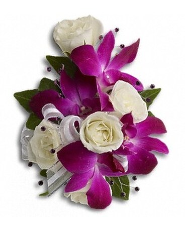 Fancy Orchids and Roses Wristlet Flower Arrangement
