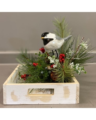Chickadee Tray Flower Arrangement