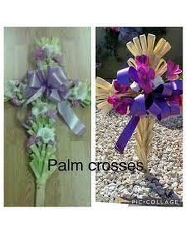 Palm Cross Flower Arrangement