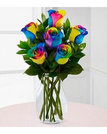 Rainbow Roses Flower Arrangement