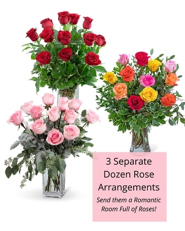 3 Separate Rose Arrangements - Room Full of Roses Flower Arrangement