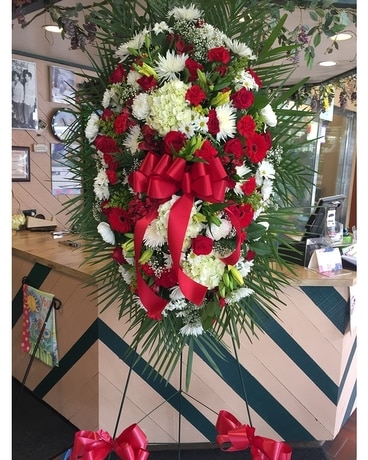 spray red white yellow Funeral Arrangement