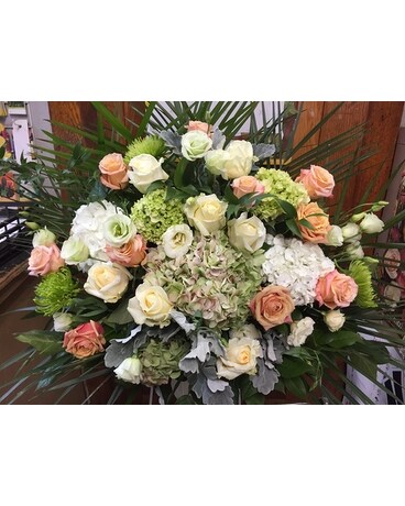 Soft pastel standing basket Funeral Arrangement