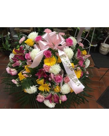 Pink yellow white cover Funeral Casket Spray Flowers