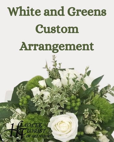 Custom arrangement in Whites & Greens Flower Arrangement