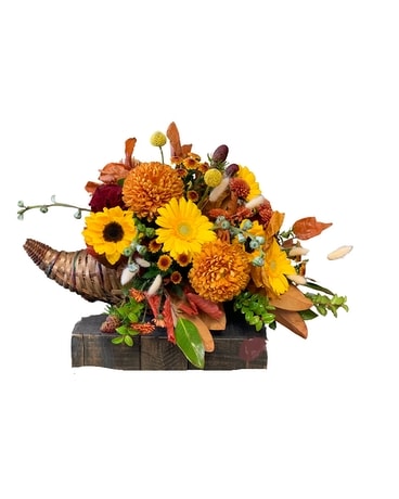 Autumnal Cornucopia Flower Arrangement