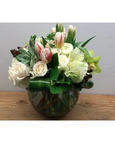 Succulents, Tulips, And Roses Flower Arrangement