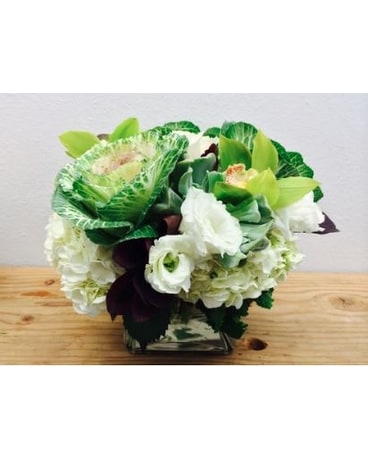Kale And Hydrangeas Arrangement Flower Arrangement