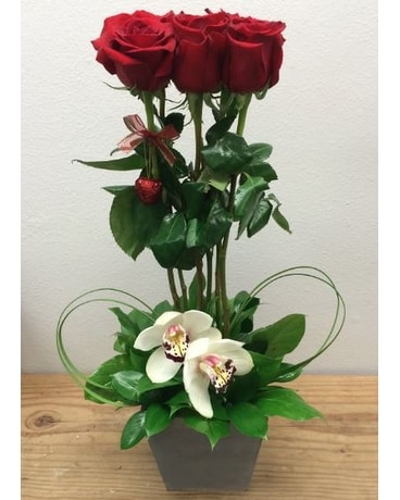 Valentine's Day Roses And Orchids Flower Arrangement