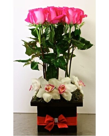 Valentines Cymbidium Orchids And Roses Flower Arrangement