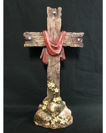 Standing cross with red Cloth Flower Arrangement