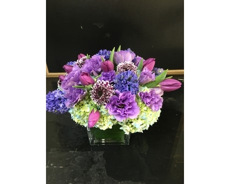 Pretty Purple and Blue Pave Flower Arrangement