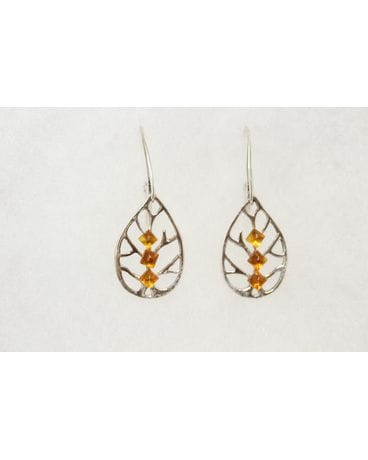 Sterling Silver Amber Earrings Flower Arrangement