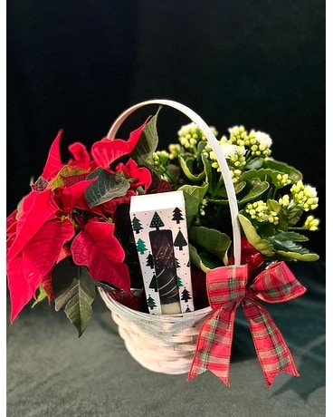 Cheerful Holiday Basket Flower Arrangement