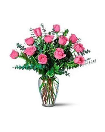 Pink Roses with Eucalyptus Flower Arrangement