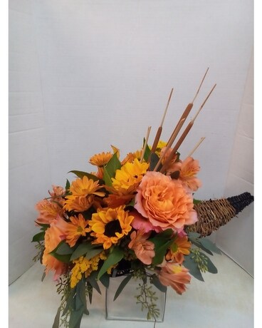 Autumn Abundance Cornucopia Flower Arrangement