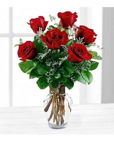 6 Red Roses in a Vase Flower Arrangement