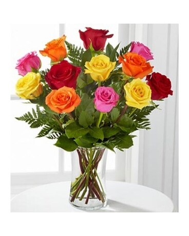 12 Assorted Colored Roses Flower Arrangement