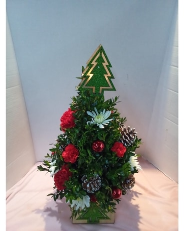 Merry Christmas Mini Tree Flower Arrangement
