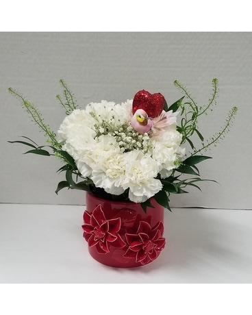 Love Bird in a heart carnation ring Flower Arrangement