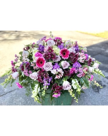 Purple & White Casket Spray Funeral Casket Spray Flowers