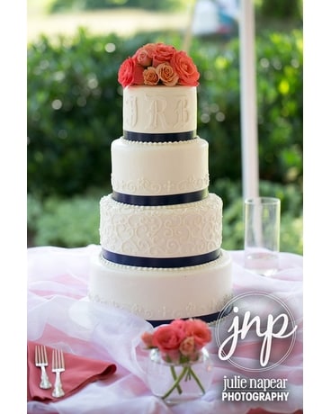 Navy & Coral Cake Flower Arrangement