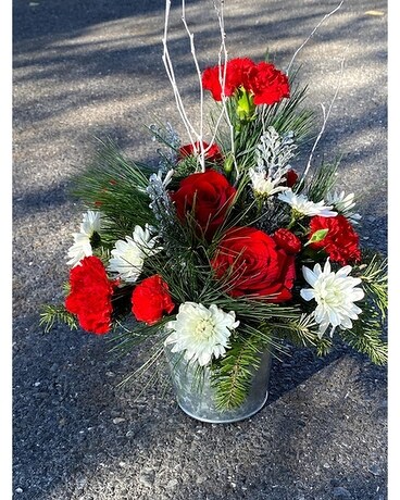 Tin-Full of Holiday Cheer Flower Arrangement