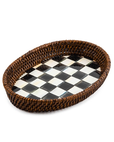 Courtly Check Rattan & Enamel Tray - Small Custom product