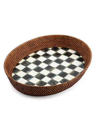 Courtly Check Rattan & Enamel Tray - Large Custom product