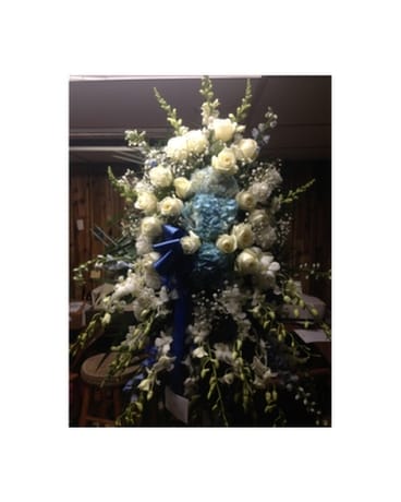 Blue & White Spray Sympathy Arrangement