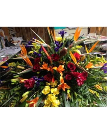 Exotic Birds Casket Spray Sympathy Arrangement