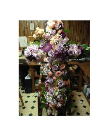 Lavender Rose Cross Sympathy Arrangement