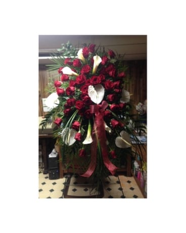 Red Rose Exotic Spray Sympathy Arrangement