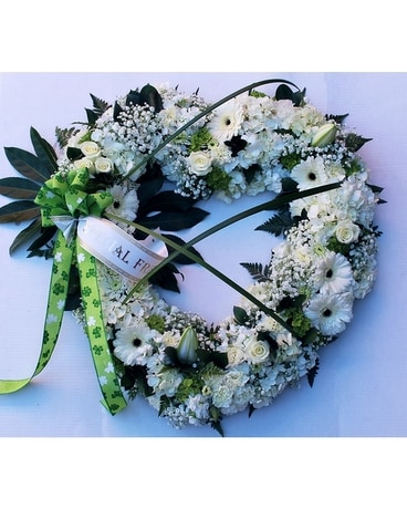 White and Green Open Heart Funeral Arrangement