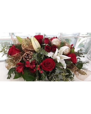 Rose Accented Holiday Centerpiece Flower Arrangement