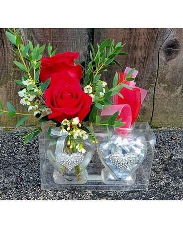 You, Roses and Kisses Makes My Heart Happy Flower Arrangement