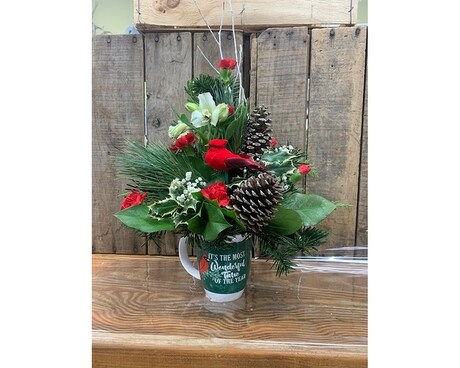 Wonderful Time of the Year Mug Flower Arrangement