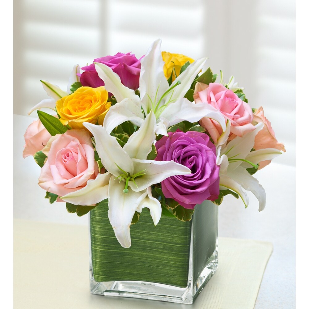 Pastel Rose and White Lily Cube Bouquet in Bradenton FL