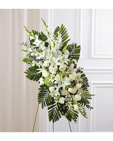 White Rose and Lily Standing Spray Flower Arrangement