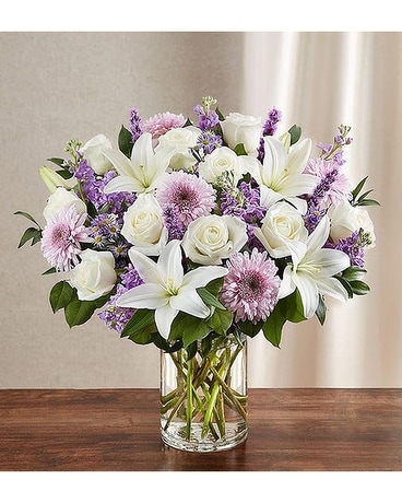 Sincerest Sorrow™ Lavender & White Flower Arrangement