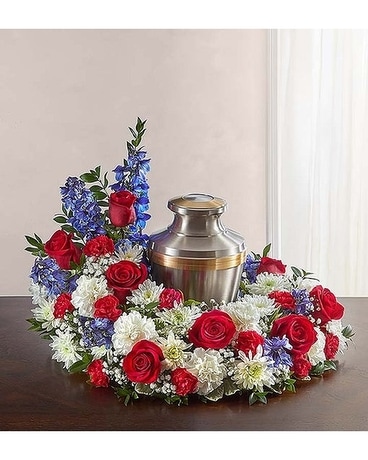 Cremation Wreath - Red, White & Blue Flower Arrangement