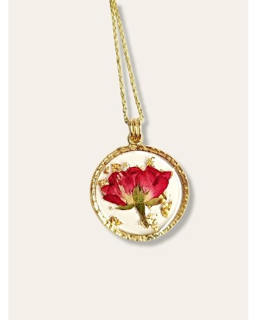 Timeless keepsake Necklace-Mini Red Rose bud Flower Arrangement