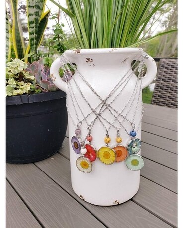Timeless Keepsake Necklace-Rainbow Daisies Specialty Arrangement