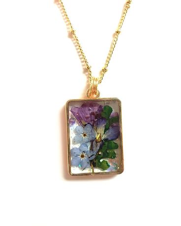 Timeless Keepsake Necklace- Purple Flower Mix Flower Arrangement