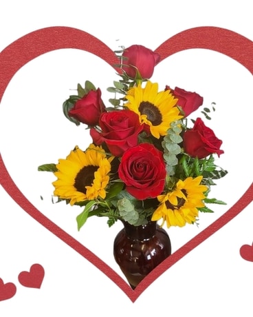 Sunflowers and Roses Flower Arrangement