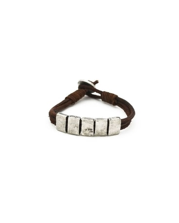 Silver Rectangles and Brown Men's Bracelet Gifts