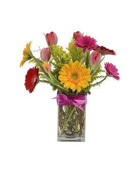 Colorful Splash Vase Arrangement size,  inches height and  inches wide.