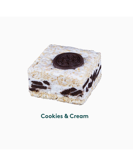 Cookie N Cream Crsipy Cake size,  inches height and  inches wide.