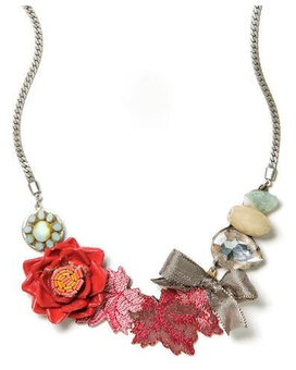 Red Flower Necklace size,  inches height and  inches wide.